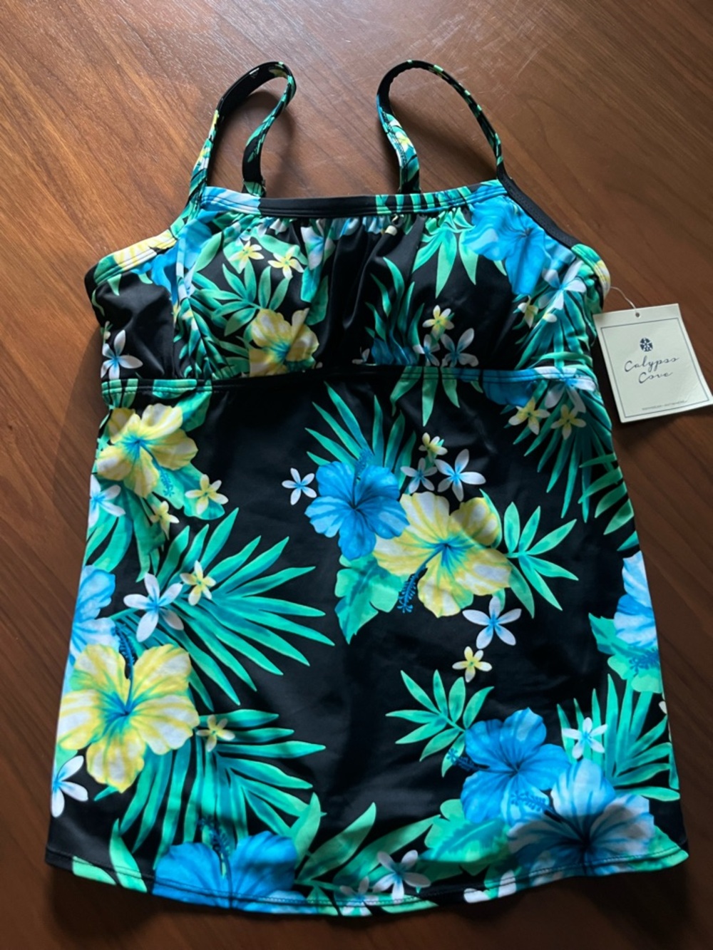 Calypso Cove Women's Black Tropical Floral Swim Coverup Tankini - Size 8